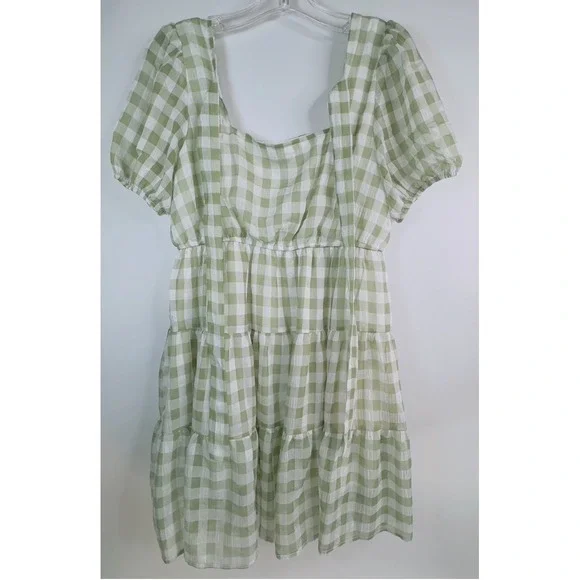 Mine Green and white checkered Dress Size Large - Picture 5 of 12